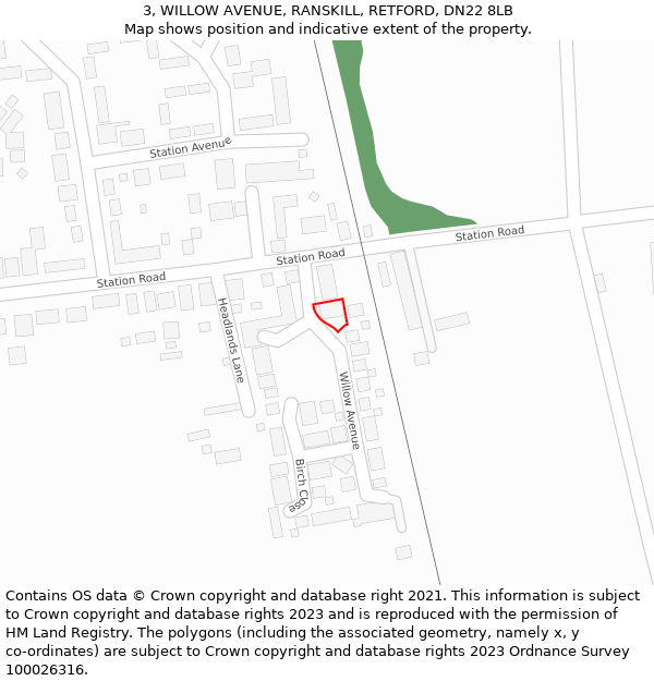 3, WILLOW AVENUE, RANSKILL, RETFORD, DN22 8LB: Location map and indicative extent of plot