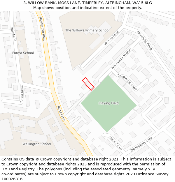 3, WILLOW BANK, MOSS LANE, TIMPERLEY, ALTRINCHAM, WA15 6LG: Location map and indicative extent of plot