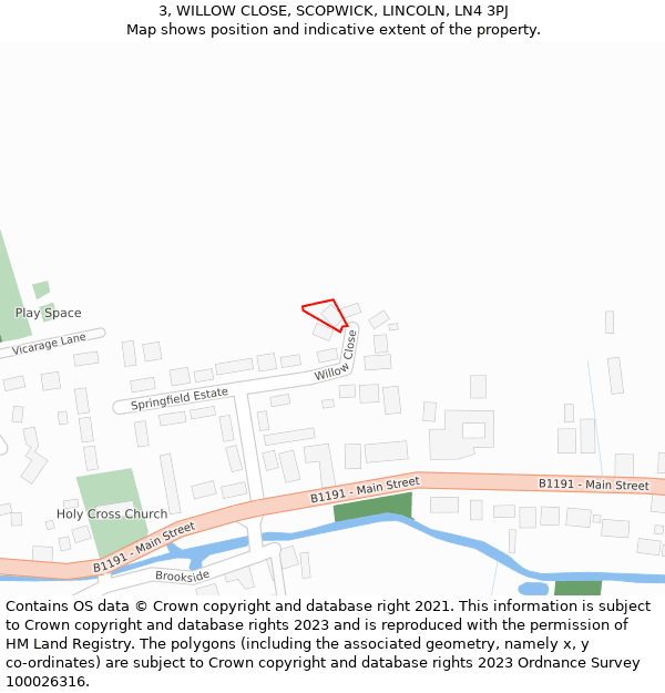 3, WILLOW CLOSE, SCOPWICK, LINCOLN, LN4 3PJ: Location map and indicative extent of plot