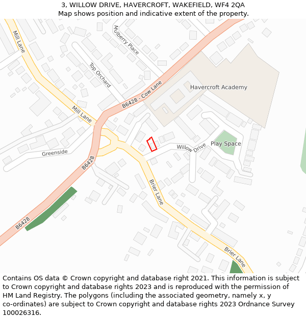 3, WILLOW DRIVE, HAVERCROFT, WAKEFIELD, WF4 2QA: Location map and indicative extent of plot