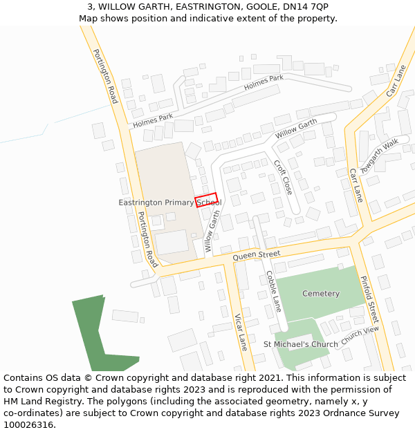 3, WILLOW GARTH, EASTRINGTON, GOOLE, DN14 7QP: Location map and indicative extent of plot