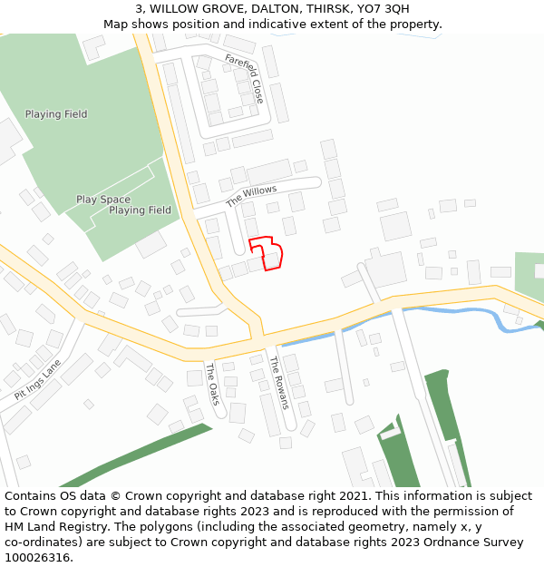 3, WILLOW GROVE, DALTON, THIRSK, YO7 3QH: Location map and indicative extent of plot