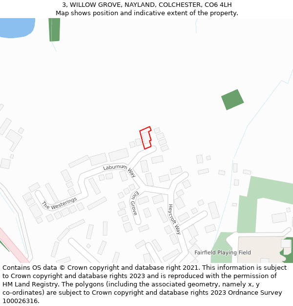 3, WILLOW GROVE, NAYLAND, COLCHESTER, CO6 4LH: Location map and indicative extent of plot