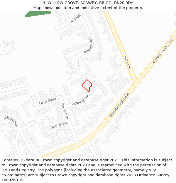 3, WILLOW GROVE, SCAWBY, BRIGG, DN20 9DA: Location map and indicative extent of plot