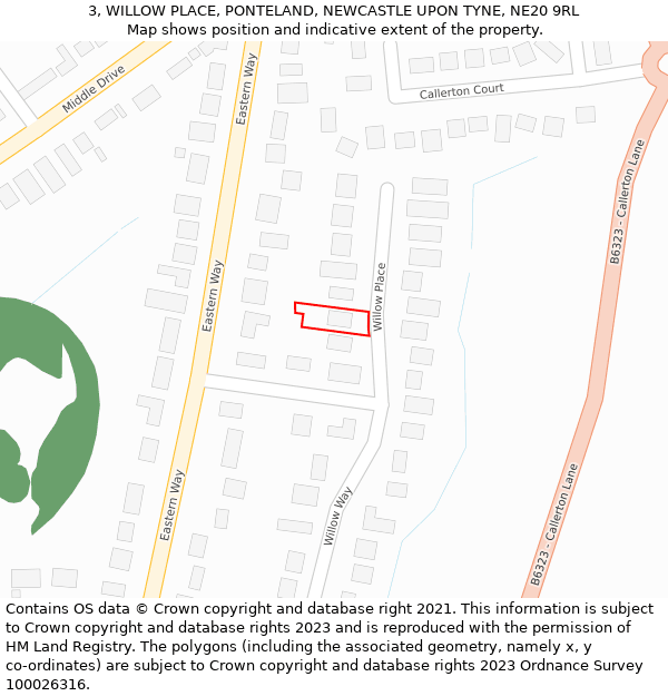 3, WILLOW PLACE, PONTELAND, NEWCASTLE UPON TYNE, NE20 9RL: Location map and indicative extent of plot