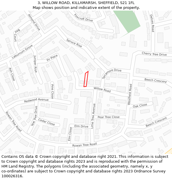 3, WILLOW ROAD, KILLAMARSH, SHEFFIELD, S21 1FL: Location map and indicative extent of plot