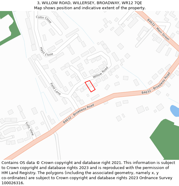 3, WILLOW ROAD, WILLERSEY, BROADWAY, WR12 7QE: Location map and indicative extent of plot