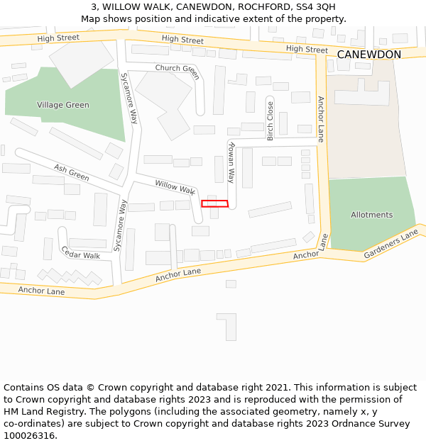 3, WILLOW WALK, CANEWDON, ROCHFORD, SS4 3QH: Location map and indicative extent of plot