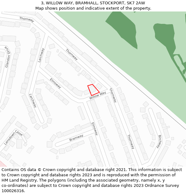 3, WILLOW WAY, BRAMHALL, STOCKPORT, SK7 2AW: Location map and indicative extent of plot