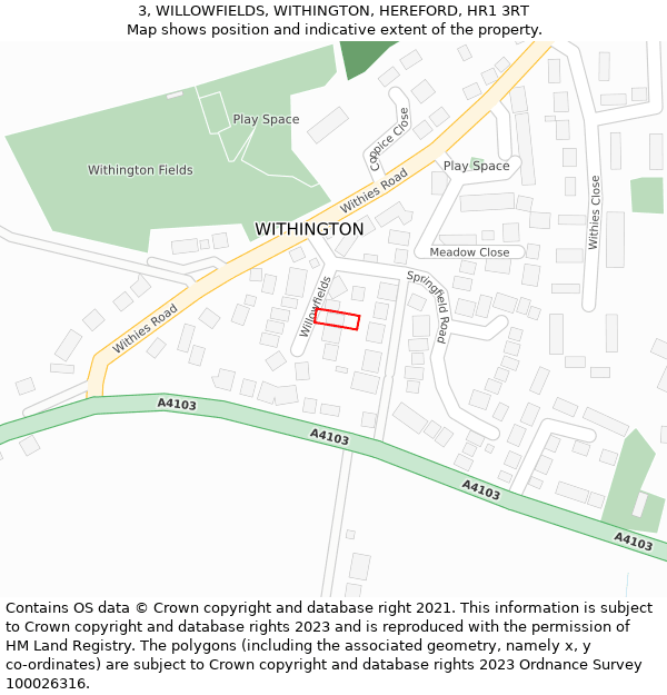 3, WILLOWFIELDS, WITHINGTON, HEREFORD, HR1 3RT: Location map and indicative extent of plot