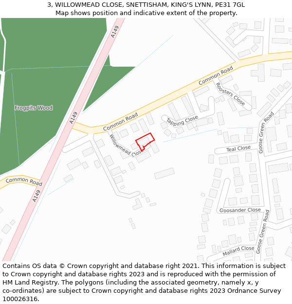 3, WILLOWMEAD CLOSE, SNETTISHAM, KING'S LYNN, PE31 7GL: Location map and indicative extent of plot