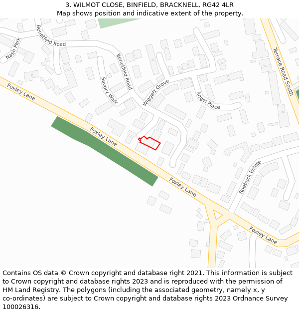 3, WILMOT CLOSE, BINFIELD, BRACKNELL, RG42 4LR: Location map and indicative extent of plot