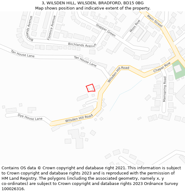 3, WILSDEN HILL, WILSDEN, BRADFORD, BD15 0BG: Location map and indicative extent of plot