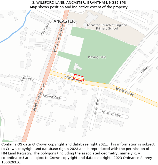3, WILSFORD LANE, ANCASTER, GRANTHAM, NG32 3PS: Location map and indicative extent of plot