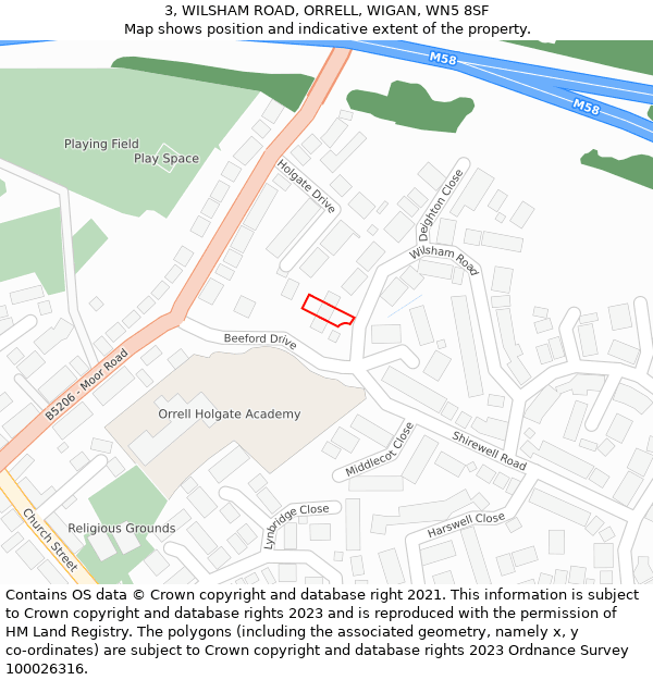 3, WILSHAM ROAD, ORRELL, WIGAN, WN5 8SF: Location map and indicative extent of plot