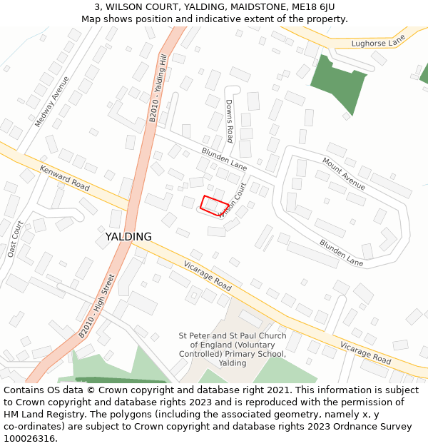 3, WILSON COURT, YALDING, MAIDSTONE, ME18 6JU: Location map and indicative extent of plot