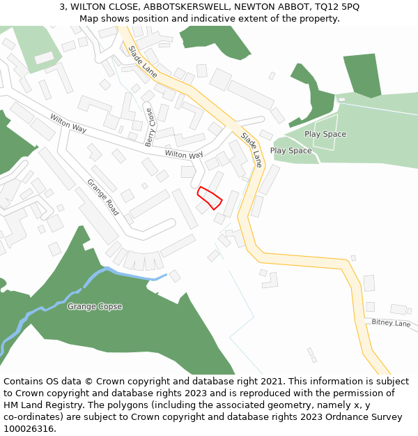 3, WILTON CLOSE, ABBOTSKERSWELL, NEWTON ABBOT, TQ12 5PQ: Location map and indicative extent of plot