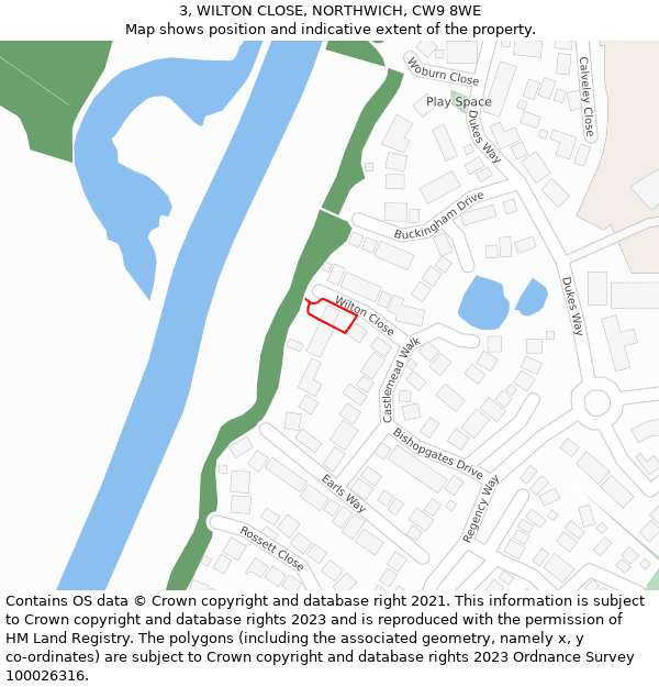 3, WILTON CLOSE, NORTHWICH, CW9 8WE: Location map and indicative extent of plot