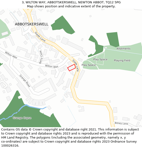 3, WILTON WAY, ABBOTSKERSWELL, NEWTON ABBOT, TQ12 5PG: Location map and indicative extent of plot