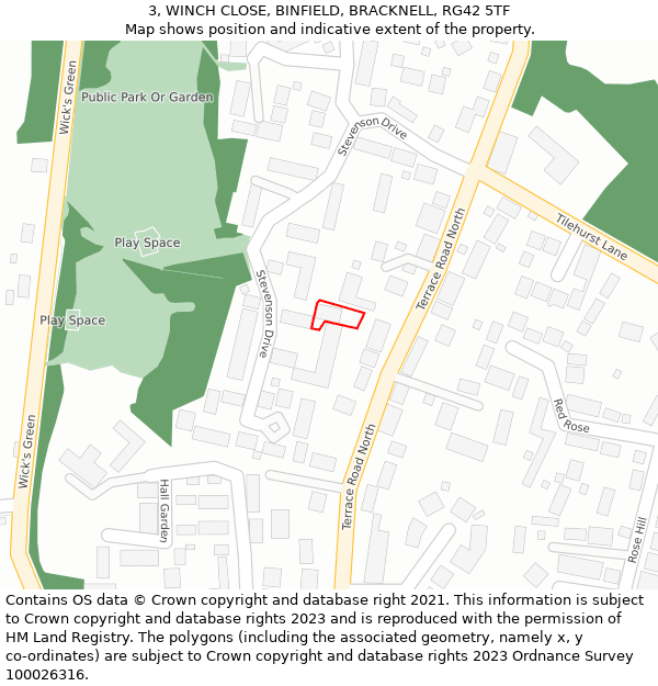 3, WINCH CLOSE, BINFIELD, BRACKNELL, RG42 5TF: Location map and indicative extent of plot