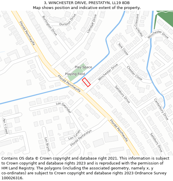 3, WINCHESTER DRIVE, PRESTATYN, LL19 8DB: Location map and indicative extent of plot