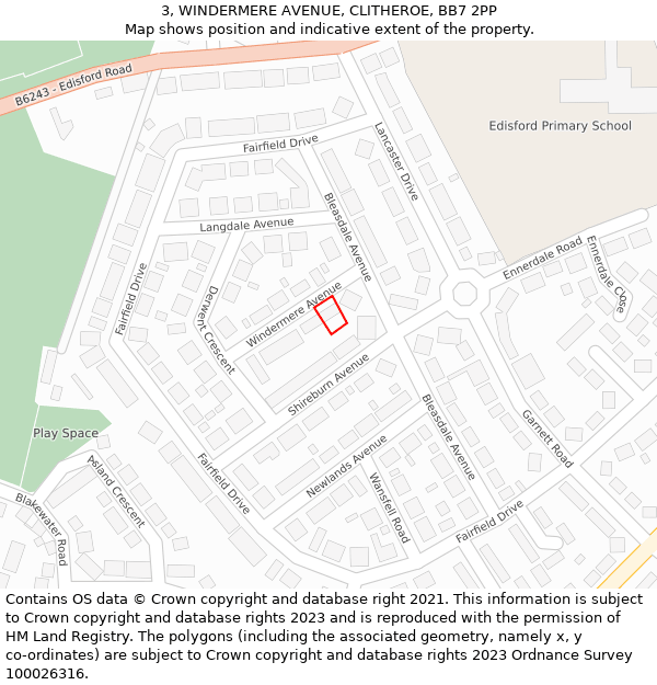 3, WINDERMERE AVENUE, CLITHEROE, BB7 2PP: Location map and indicative extent of plot