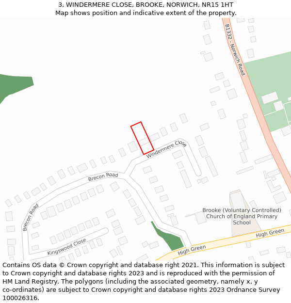 3, WINDERMERE CLOSE, BROOKE, NORWICH, NR15 1HT: Location map and indicative extent of plot