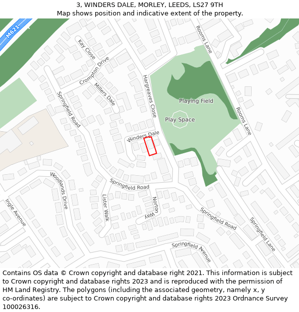 3, WINDERS DALE, MORLEY, LEEDS, LS27 9TH: Location map and indicative extent of plot