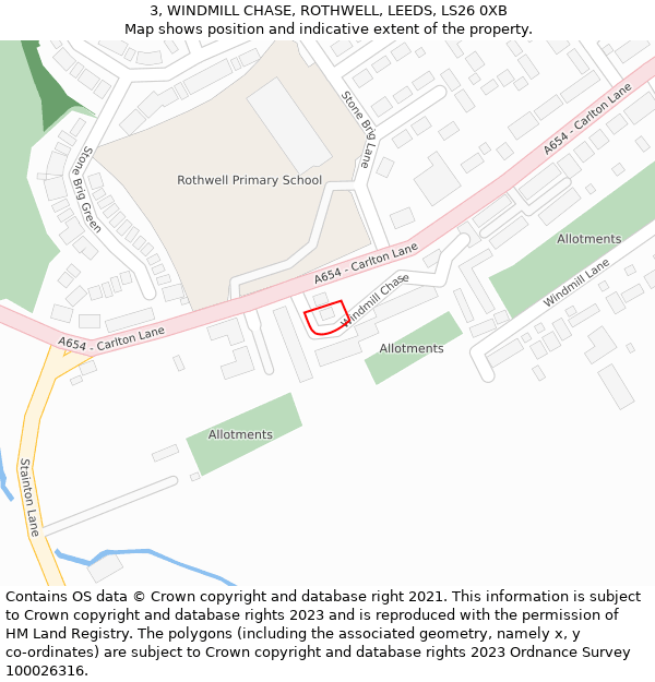 3, WINDMILL CHASE, ROTHWELL, LEEDS, LS26 0XB: Location map and indicative extent of plot