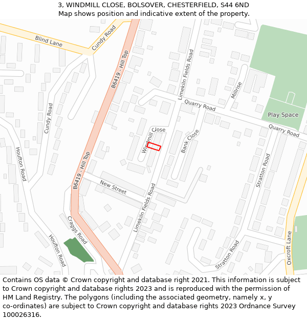 3, WINDMILL CLOSE, BOLSOVER, CHESTERFIELD, S44 6ND: Location map and indicative extent of plot