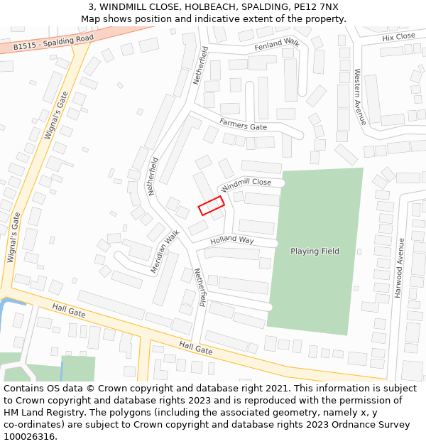 3, WINDMILL CLOSE, HOLBEACH, SPALDING, PE12 7NX: Location map and indicative extent of plot