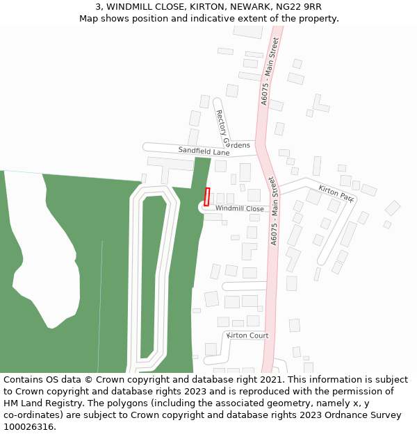 3, WINDMILL CLOSE, KIRTON, NEWARK, NG22 9RR: Location map and indicative extent of plot