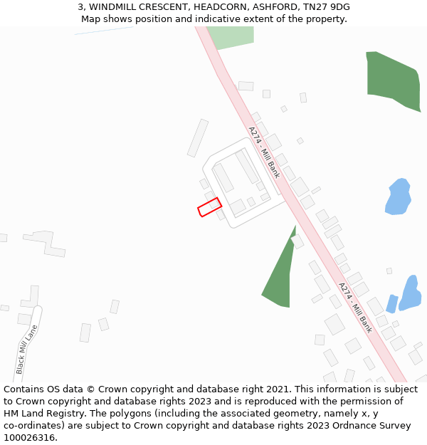 3, WINDMILL CRESCENT, HEADCORN, ASHFORD, TN27 9DG: Location map and indicative extent of plot