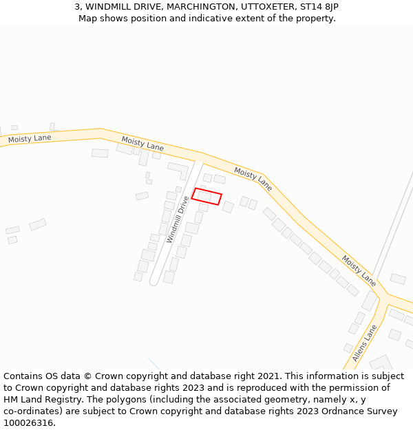 3, WINDMILL DRIVE, MARCHINGTON, UTTOXETER, ST14 8JP: Location map and indicative extent of plot