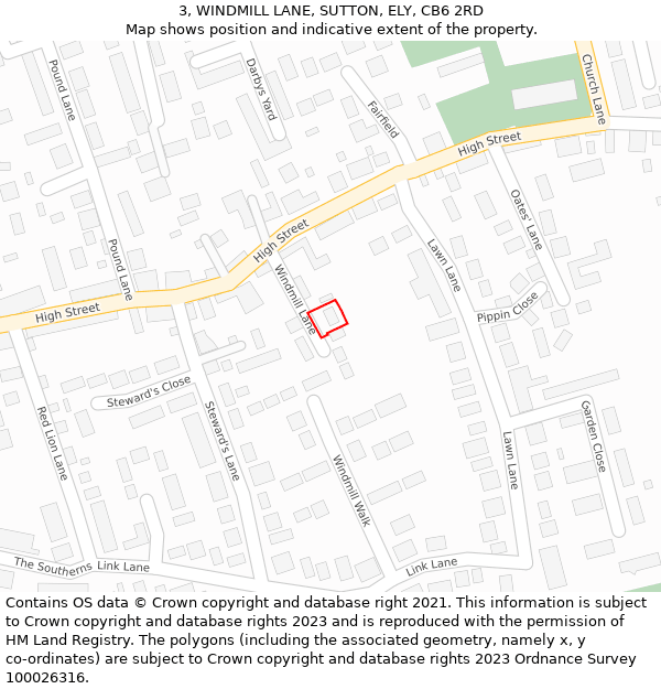 3, WINDMILL LANE, SUTTON, ELY, CB6 2RD: Location map and indicative extent of plot