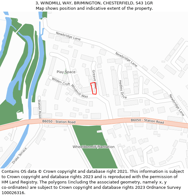 3, WINDMILL WAY, BRIMINGTON, CHESTERFIELD, S43 1GR: Location map and indicative extent of plot