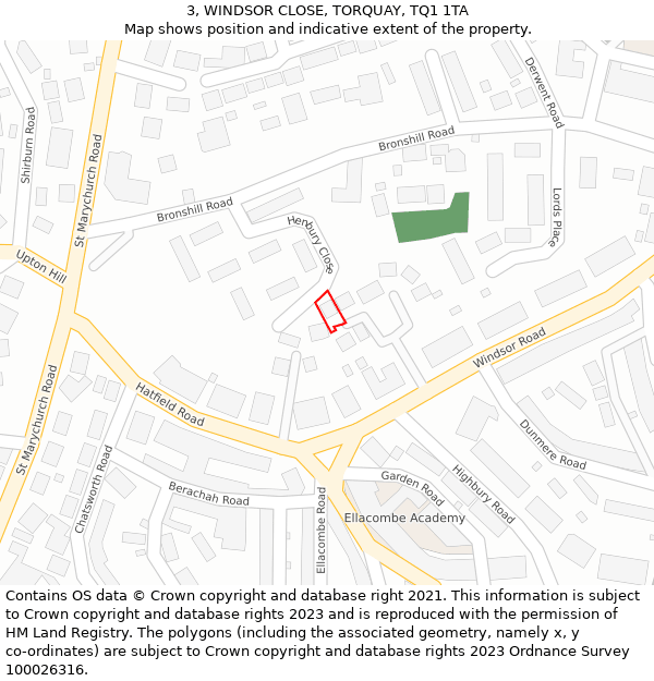 3, WINDSOR CLOSE, TORQUAY, TQ1 1TA: Location map and indicative extent of plot