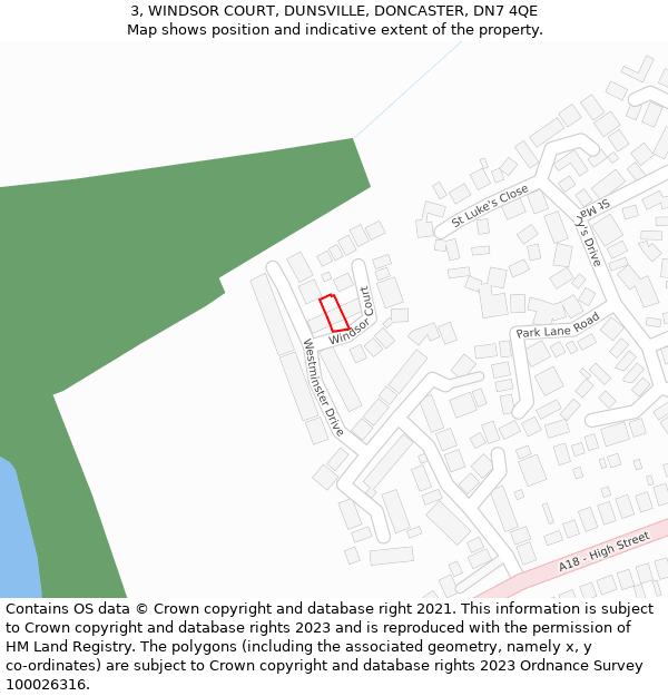 3, WINDSOR COURT, DUNSVILLE, DONCASTER, DN7 4QE: Location map and indicative extent of plot