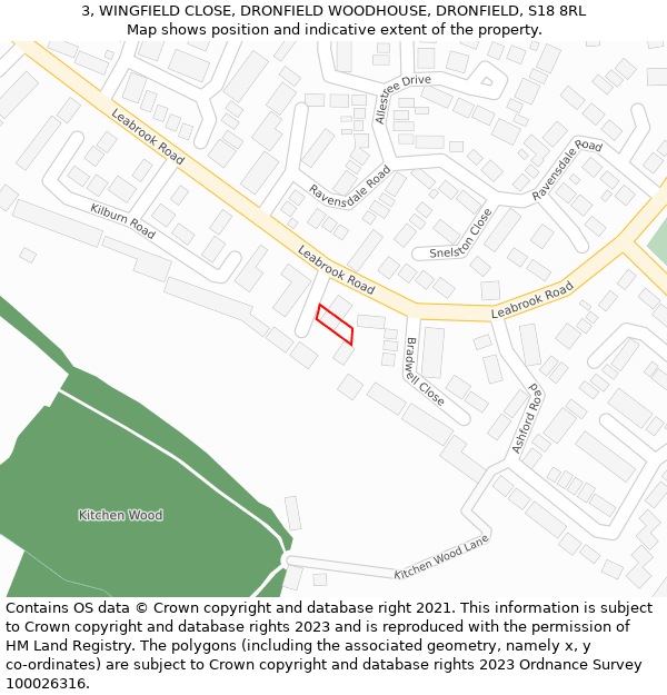 3, WINGFIELD CLOSE, DRONFIELD WOODHOUSE, DRONFIELD, S18 8RL: Location map and indicative extent of plot