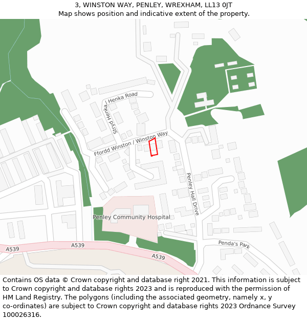 3, WINSTON WAY, PENLEY, WREXHAM, LL13 0JT: Location map and indicative extent of plot