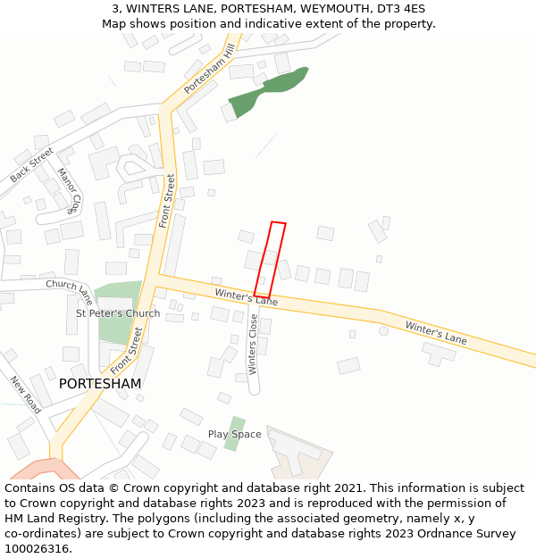 3, WINTERS LANE, PORTESHAM, WEYMOUTH, DT3 4ES: Location map and indicative extent of plot