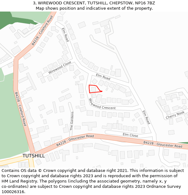 3, WIREWOOD CRESCENT, TUTSHILL, CHEPSTOW, NP16 7BZ: Location map and indicative extent of plot