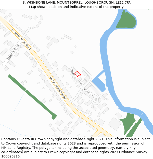 3, WISHBONE LANE, MOUNTSORREL, LOUGHBOROUGH, LE12 7FA: Location map and indicative extent of plot