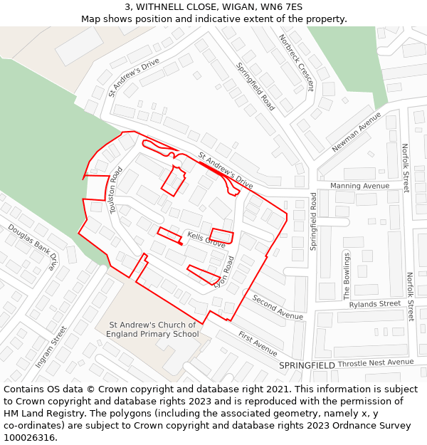 3, WITHNELL CLOSE, WIGAN, WN6 7ES: Location map and indicative extent of plot