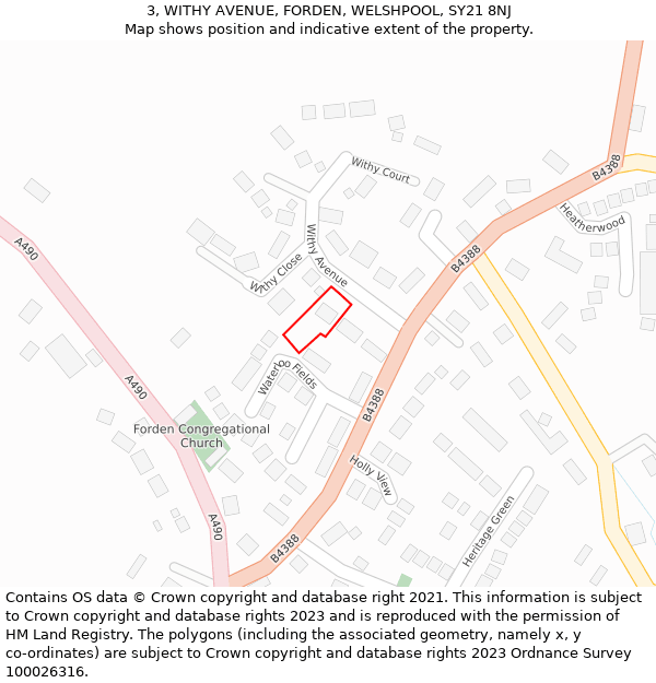 3, WITHY AVENUE, FORDEN, WELSHPOOL, SY21 8NJ: Location map and indicative extent of plot