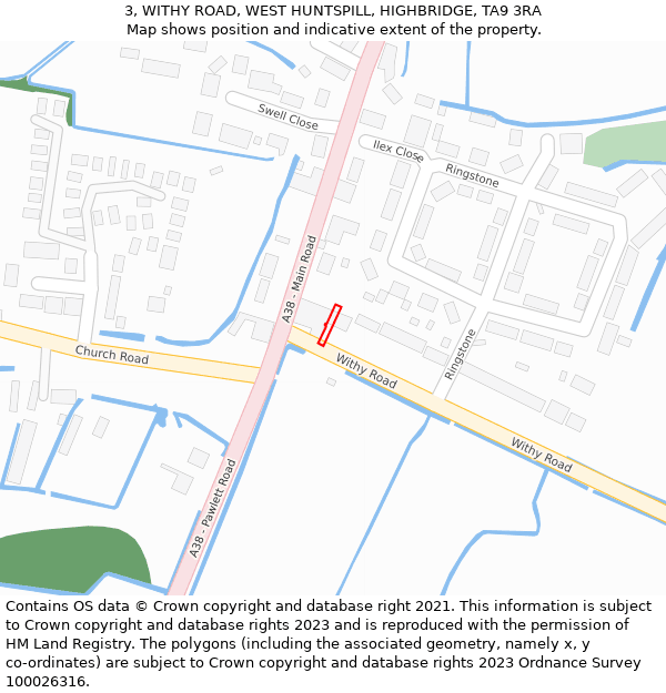 3, WITHY ROAD, WEST HUNTSPILL, HIGHBRIDGE, TA9 3RA: Location map and indicative extent of plot