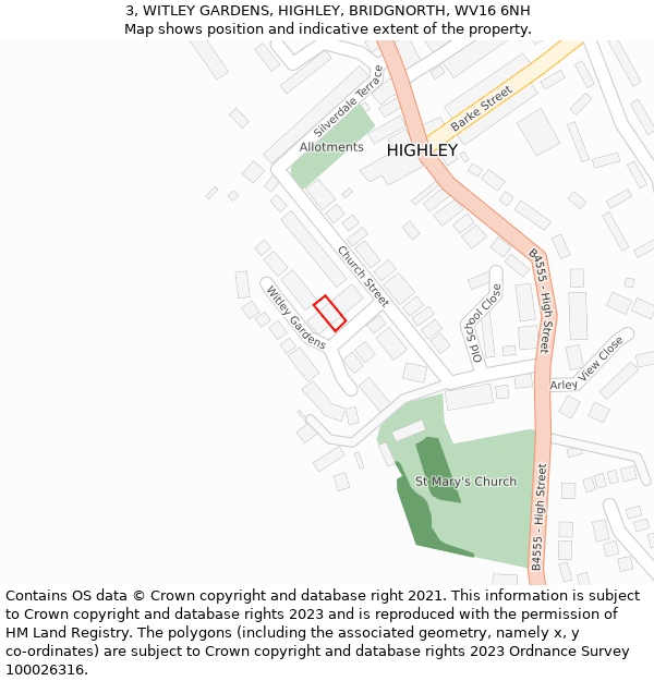 3, WITLEY GARDENS, HIGHLEY, BRIDGNORTH, WV16 6NH: Location map and indicative extent of plot