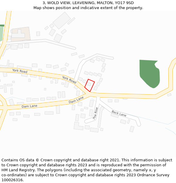 3, WOLD VIEW, LEAVENING, MALTON, YO17 9SD: Location map and indicative extent of plot