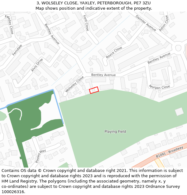 3, WOLSELEY CLOSE, YAXLEY, PETERBOROUGH, PE7 3ZU: Location map and indicative extent of plot