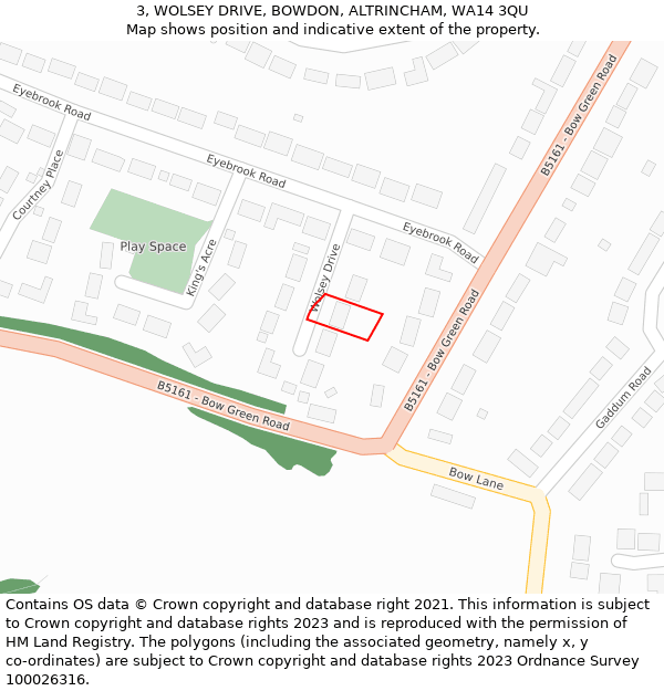 3, WOLSEY DRIVE, BOWDON, ALTRINCHAM, WA14 3QU: Location map and indicative extent of plot